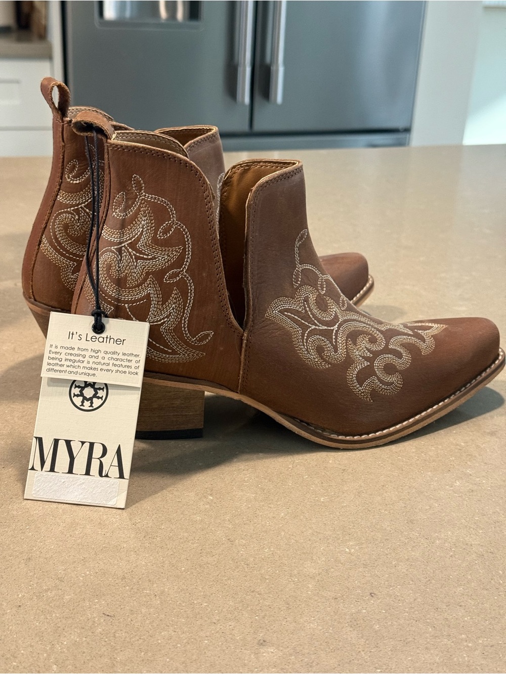 Myra Bag Brown Western Embroidered Size 8  Leather Ankle Booties BNWT